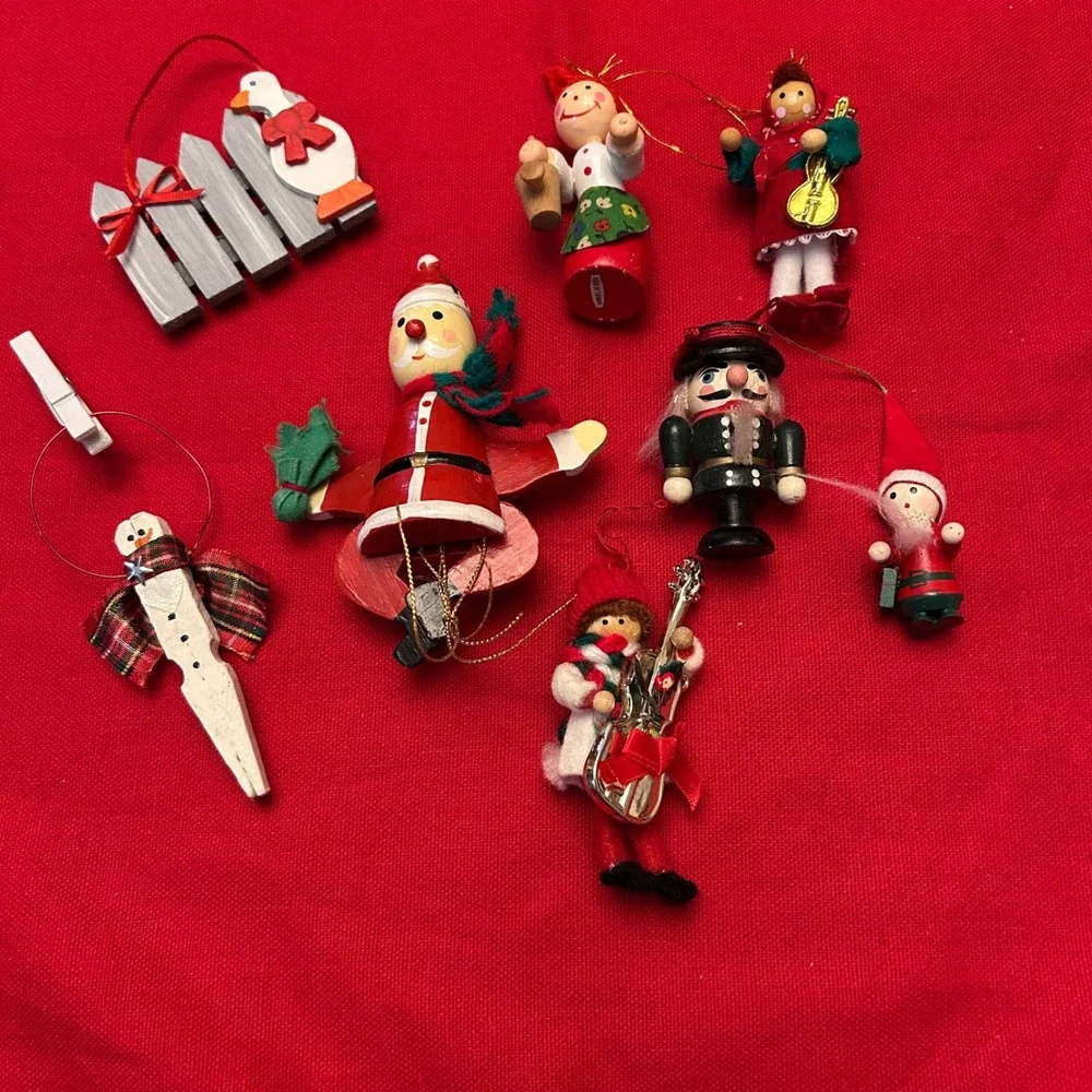 Lot Vintage Wooden‎ Christmas Ornaments Santa Snowman Nutcracker Angel Goose